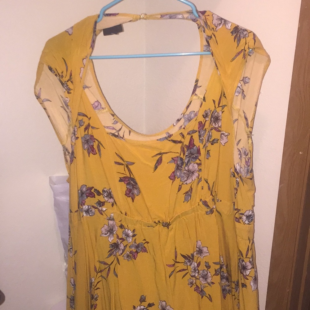 Yellow flower dress with cap sleeves